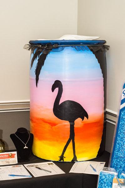 flamingo rain barrel